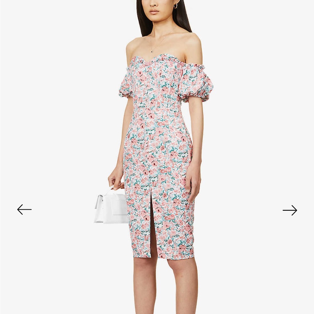 Lavish Alice Pink Floral Off-Shoulder Midi Dress